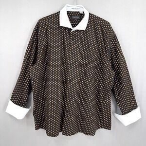 Avanti Uomo Dress Shirt Black Gold Polka Dot Contrast Collar Cuffs 18.5 34/35